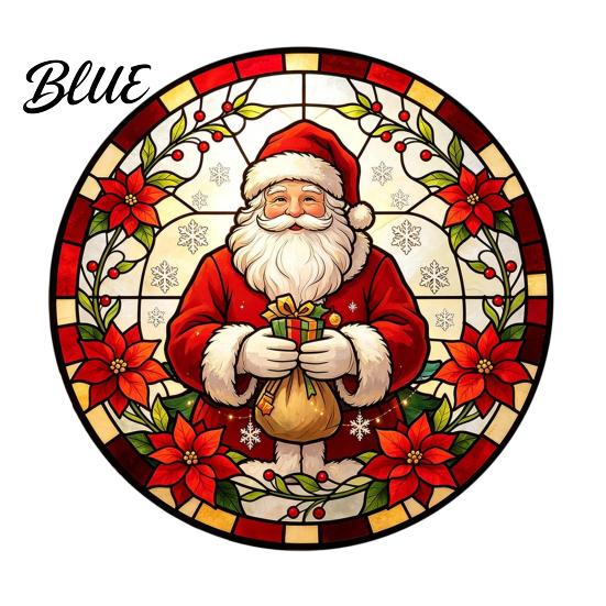 Removable Static Window Film Round Christmas Sticker Stained Glass Style Holiday Storefront Decals Cling Santa Claus Tree PVC Decal for Home Decor