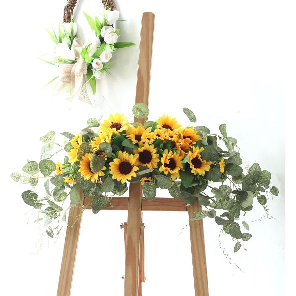 WYSRJ Artificial Sunflower Swag with Eucalyptus, 29.5 Inch Decorative Swag Floral with Sunflowers Wedding Arch Decor Fake Floral Wreath for Door
