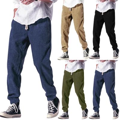 Men's Autumn Small Plaid Casual Sports Pants Men's Solid Color Drawstring Casual Pants