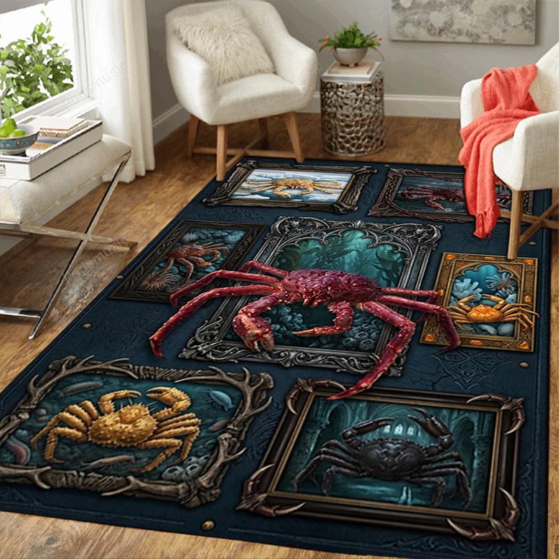Crab Gallery Pattern Rug Floor Mat for Living Room or Bedroom Soft and Comfortable Carpet a Gift for Birthday and Holiday.