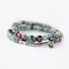 Multi Color Natural Stone Antique Silver Tube Elastic Bracelet Retro Semi-Precious Beads Handmade Flower Charm Bracelet Jewelry