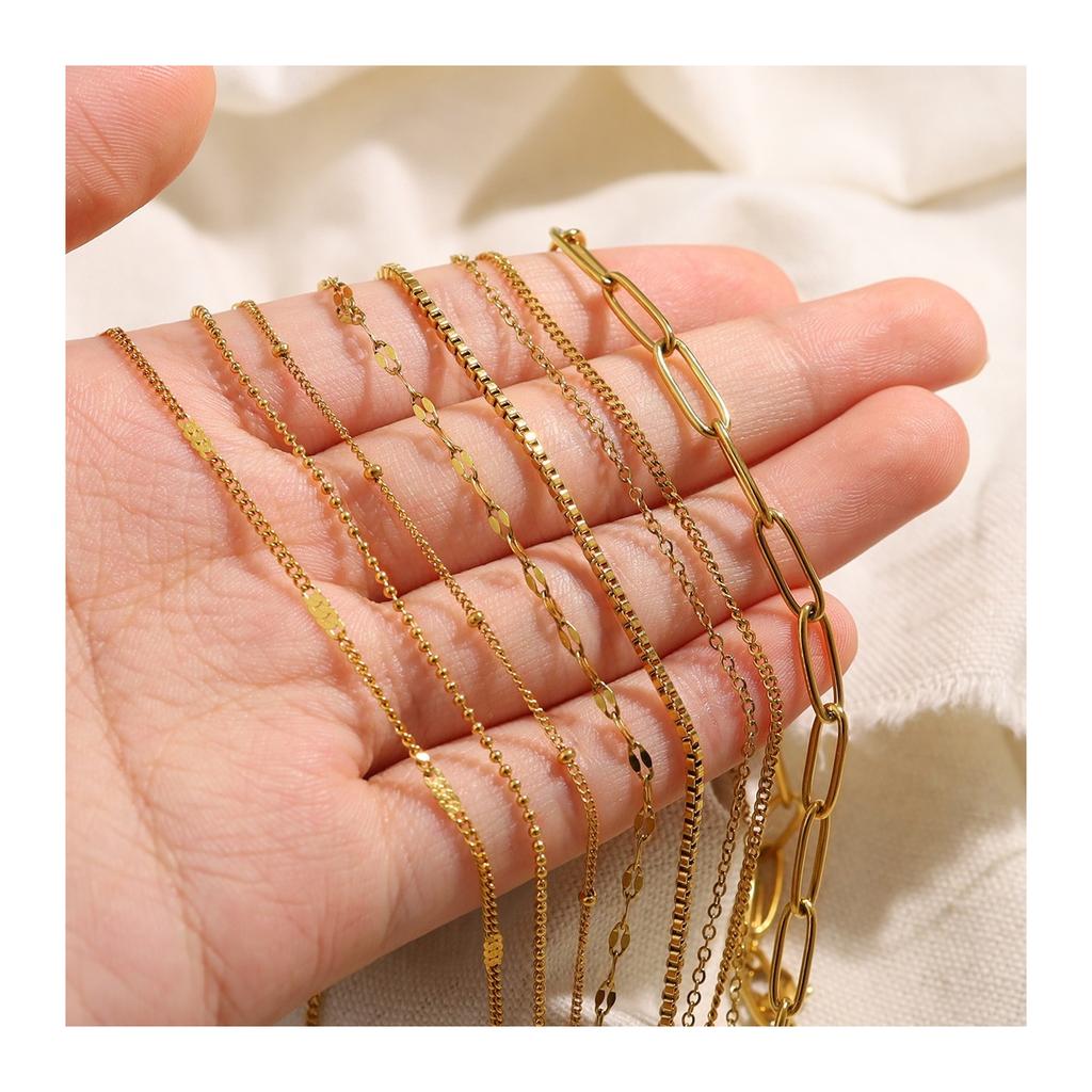 18K Gold Plated Chain Necklace for Women Stainless Steel Dainty Cable Rope Box Choker Jewelry Gift