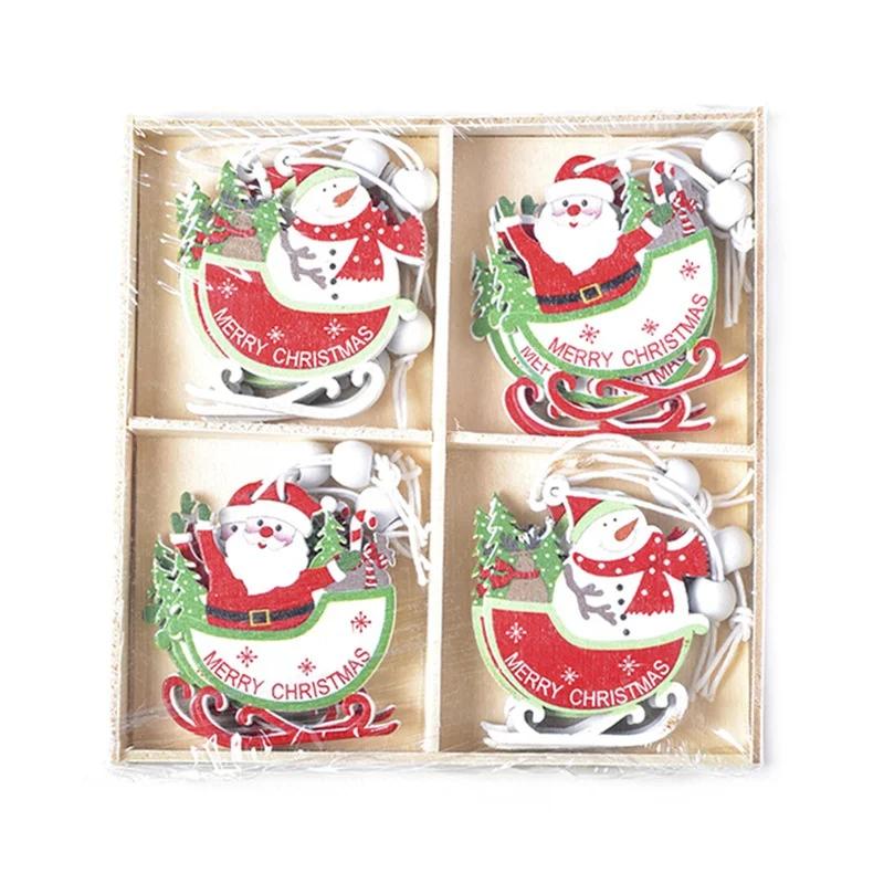 Gift Window Scene Decorations  Christmas Decorations Wooden Painted Pendants Christmas Tree Ornaments Boxed
