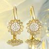 Luxury Sunflower with Shiny Cubic Zirconia Drop Earrings for Women Wedding Engagement Elegant Accessories Jewelry Gift