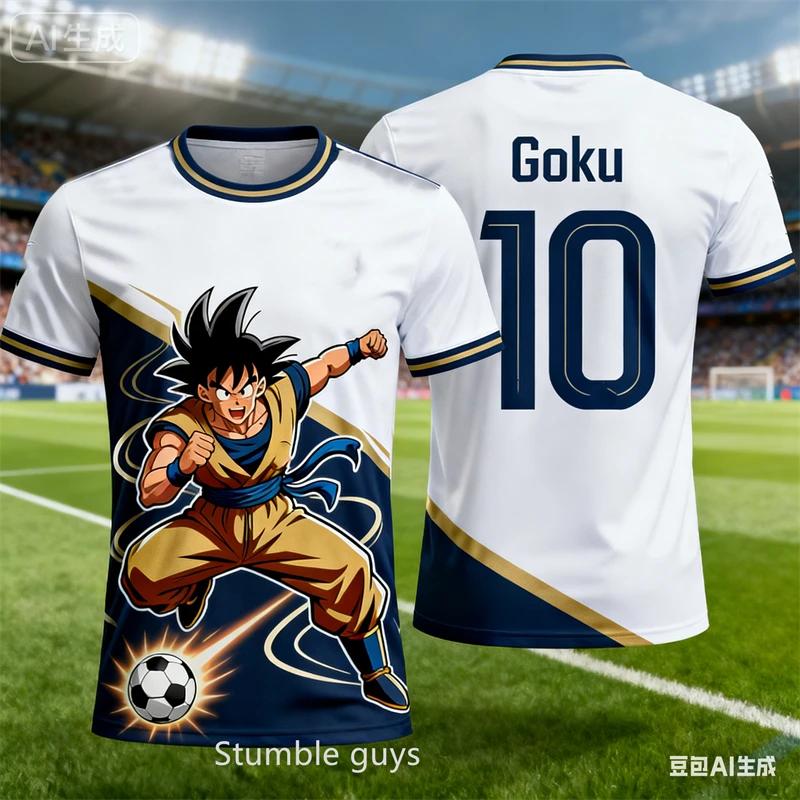 Dragon Ball Son Goku #10  Stripe Soccer Jersey, Anime Football Graphic Sport Tee for  Kids, Quick Dry Breathable Top