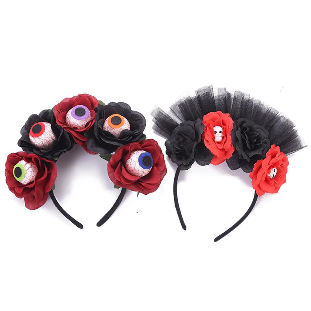 Scary Eyeball Flower Headband Costume Cosplay Accessories Skull Headdress with Tulle Rose Party Wear Gift for Boys Girls