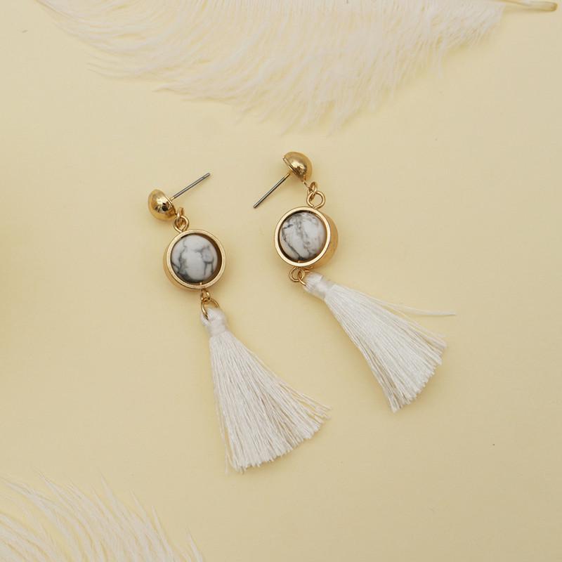 Japanese-Korean Fashion: Women s Trendy Natural Stone Tassel Stud Earrings
