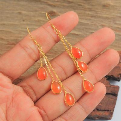 Carnelian Yellow & Rose Gold Plated Handmade Dangle Earring 925 Sterling Silver Fine Jewelry