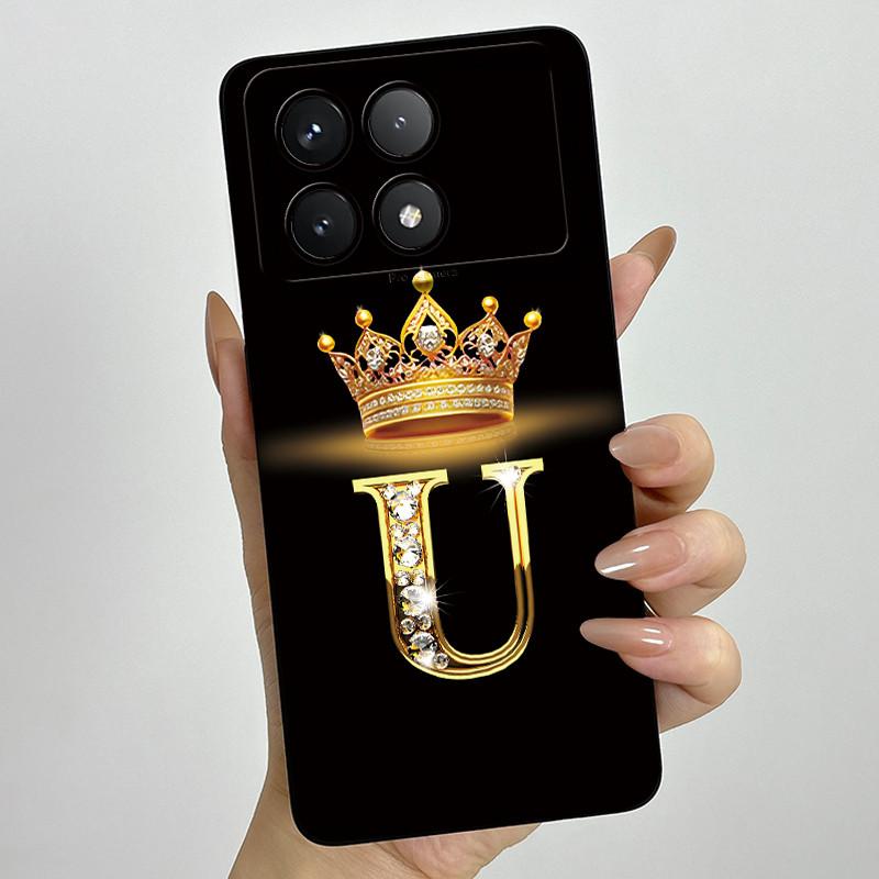 For Xiaomi Poco X6 Pro 5G Fashion Crown Initial Letter Couple Phone Case PocoX6 Pro 5G Soft Silicone TPU Lens Protective Casing