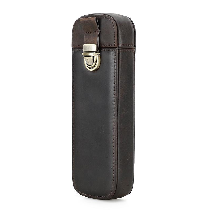 

Vintage Crazy Horse Leather Pencil Case Handmade Lock Drawer Style Office Travel 3 Pen Storage Box темно-коричневого