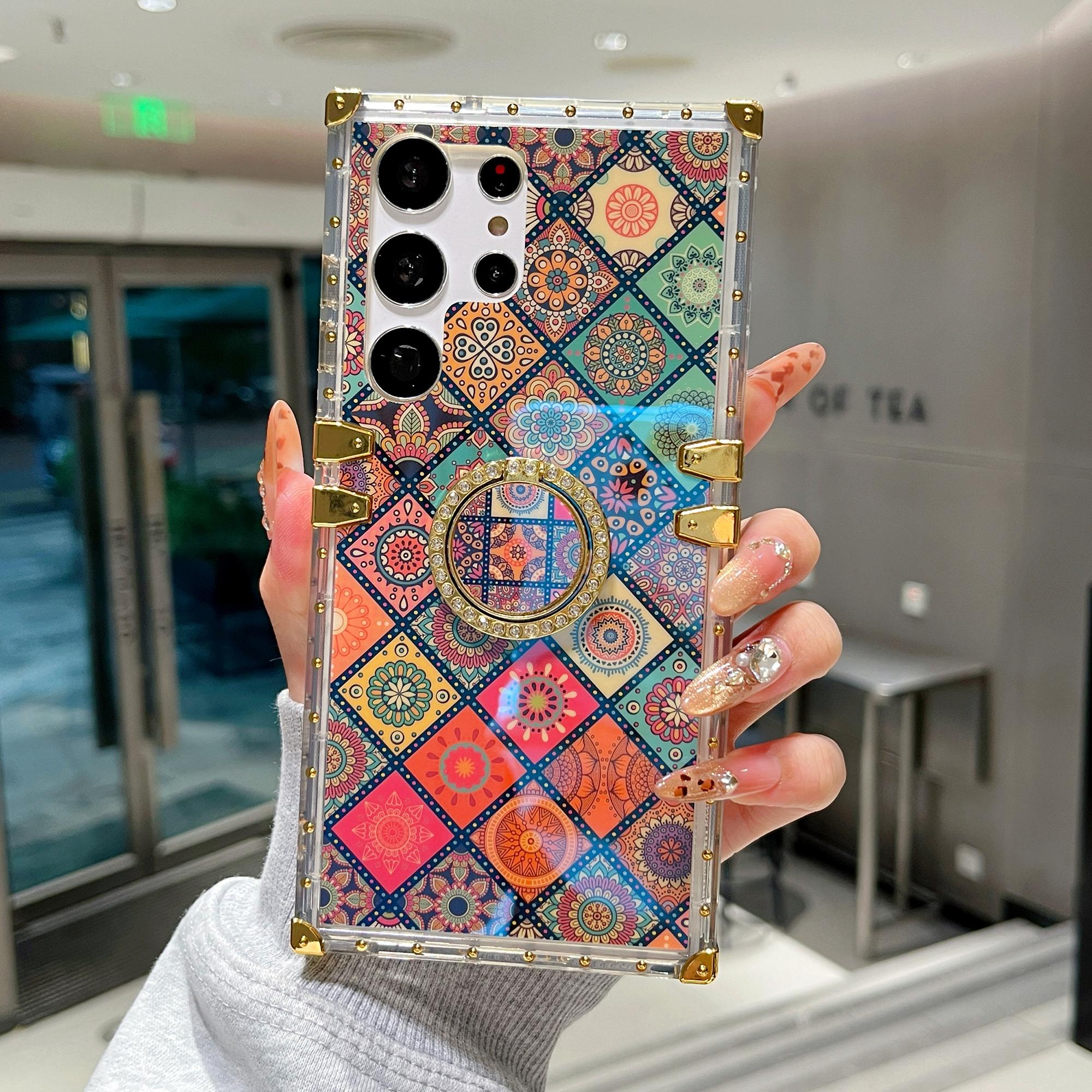 

For Samsung Galaxy S25 Ultra Case Ethnic Style Pattern Electroplating TPU+PC Phone Cover with Kickstand Type B