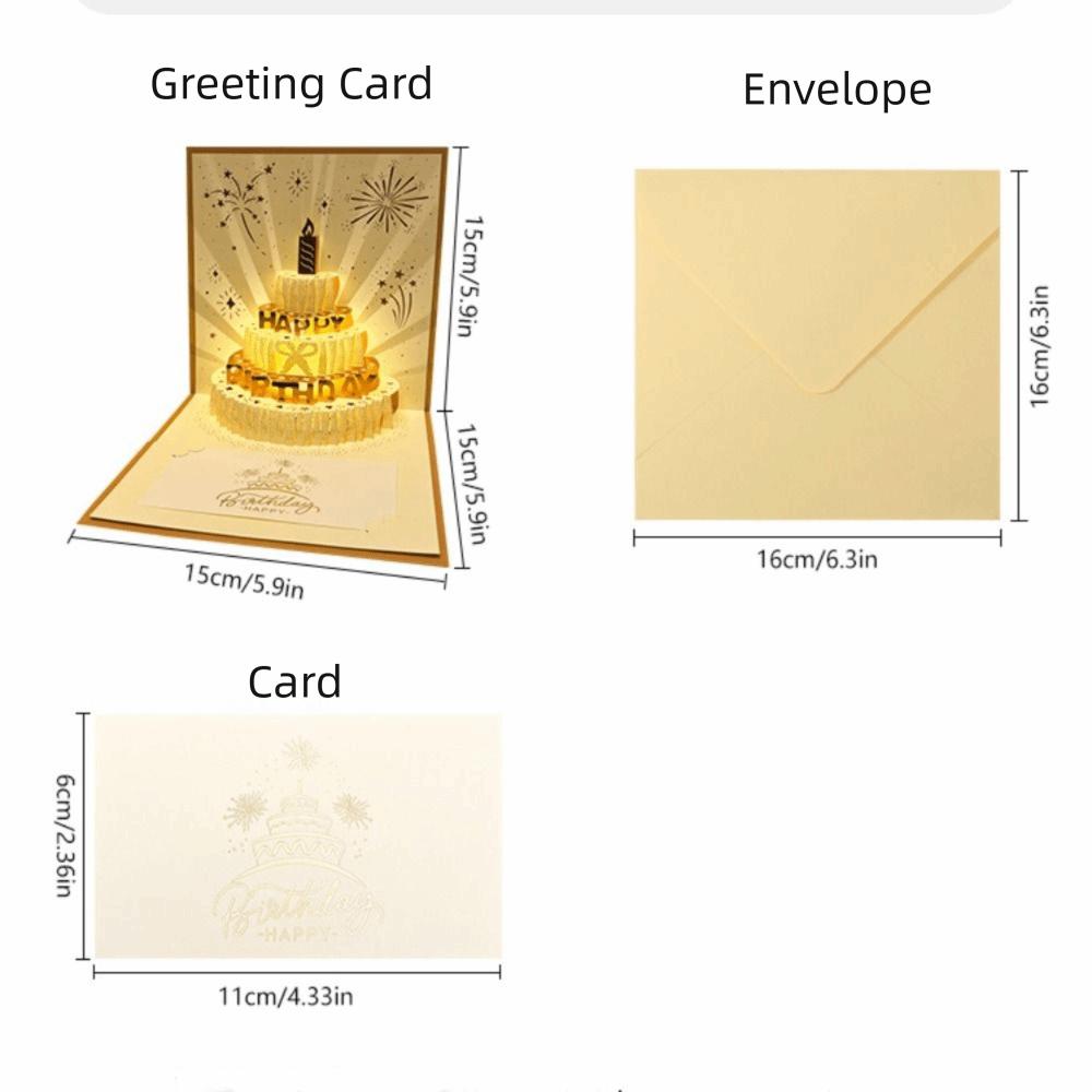 3D Happy Birthday Card with Automatic Music Lighting with Envelope Musical Light Greeting Card Pop Up Foldable Gift Card