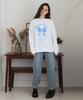 BONIEE [Fleece Lined] Ribbon Graphic Oversized Sweatshirt White