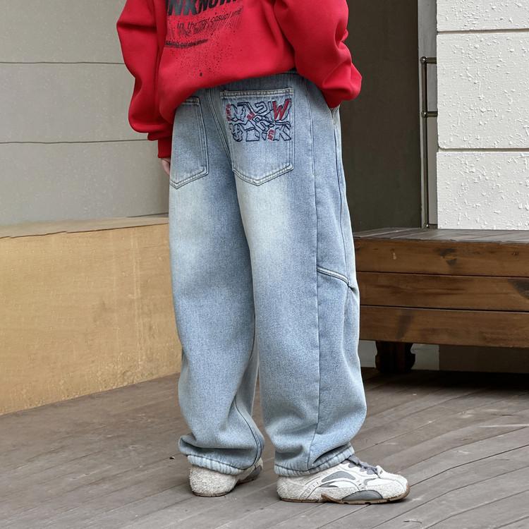 

Children s Stylish Casual Lambswool-Lined Denim Trousers for Winter 2026 150 cm світло-синій колір
