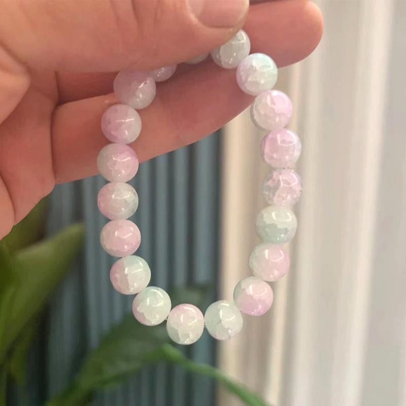 New10mm Glossy Multiple Colors Glass Round Crackle Beads Bracelets for Women Temperament Jewelry Accessories Girlfriend's Gifts