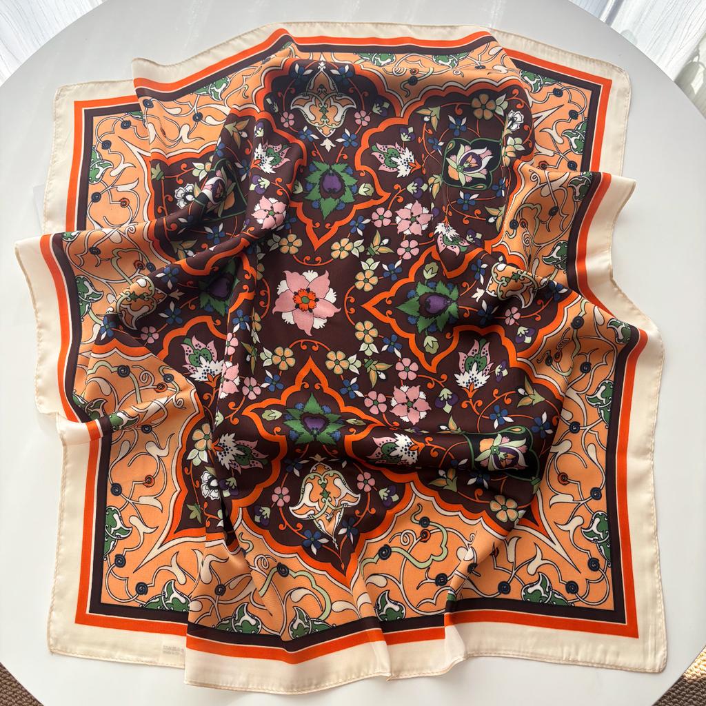 Scarf Silk Imitation  Women Square Scarves Floral Print Neckerchief Bandana Lady Shawl Scarves Wrap Head Hair Band Ties