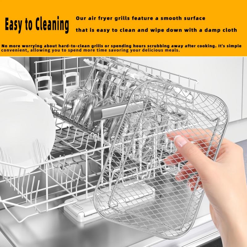 Edelstahl-Luftfritteusen-Rack, 3-stufiger Dörrkorb, ofenfester Kochrost, spülmaschinenfest, runder Grillrost, langlebiges, leicht zu reinigendes Zubehör