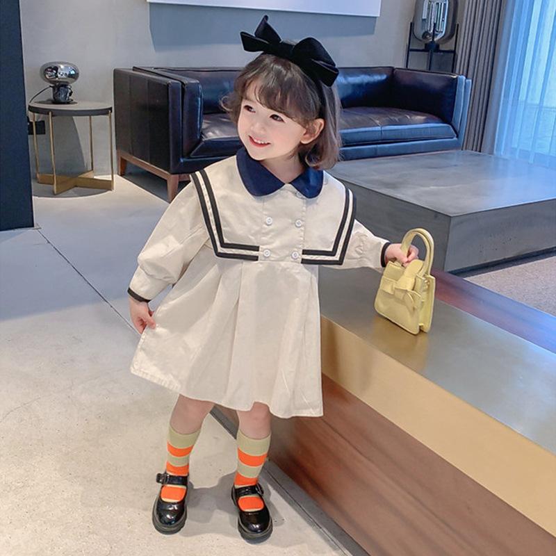 Abito da ragazza stile college Gonna casual per bambini Tinta unita Abito da principessa per bambina fresca