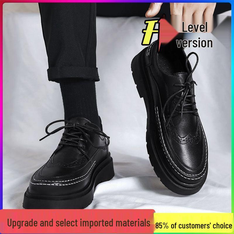 Men's 2025 Autumn British Style Black Derby Formal Leather Shoes