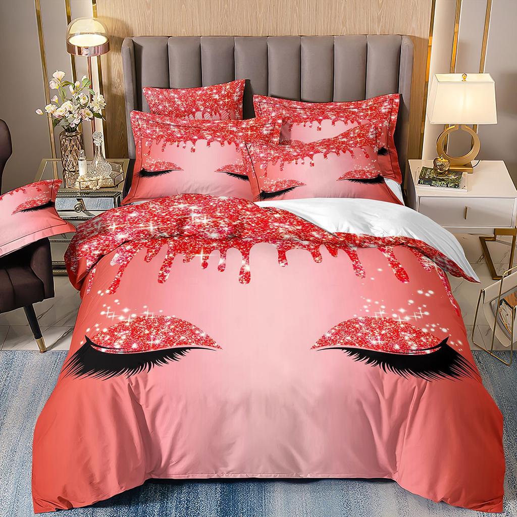 Home Textiles Eyes Eyelashes Mouth 3D Printing Four-Piece Quilt Cover Three-Piece Duvet Cover