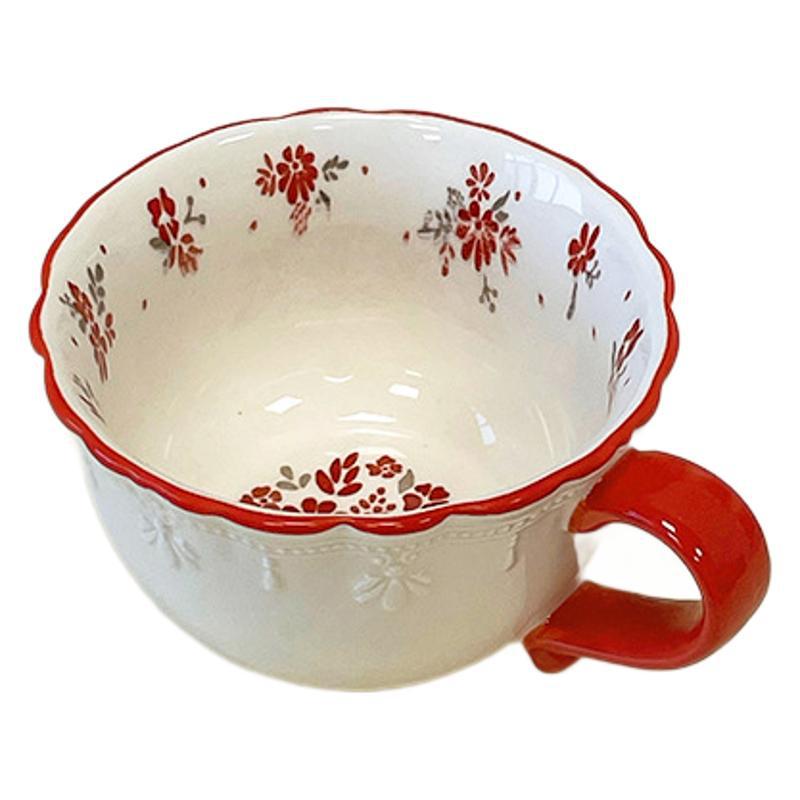 Embossed Little Red Flower Ceramic Cup - Lace Design for Coffee or Tea, Ideal Gift or Souvenir