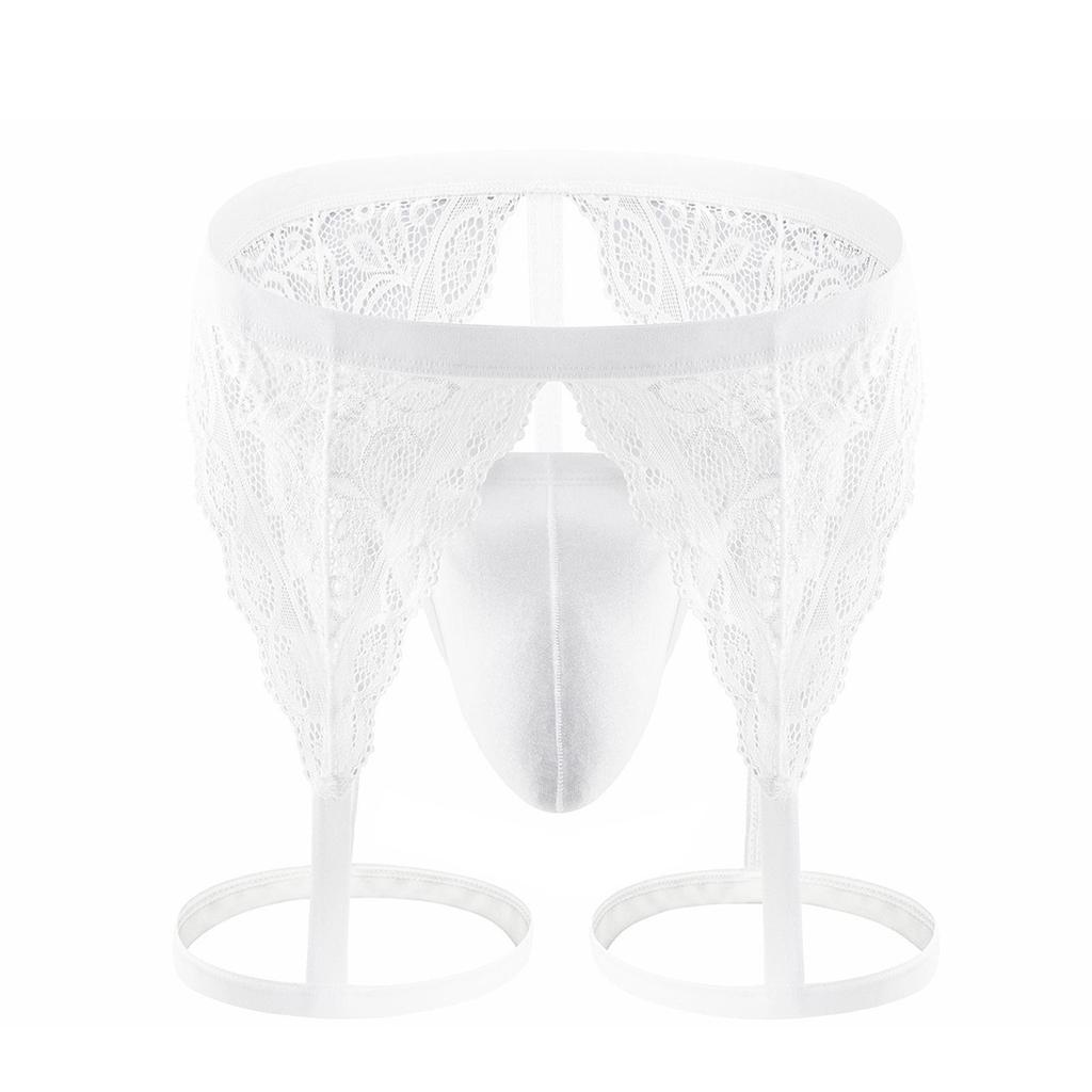 Men's Lace Suspender Garter Thong with Bulge Pouch and T-Back