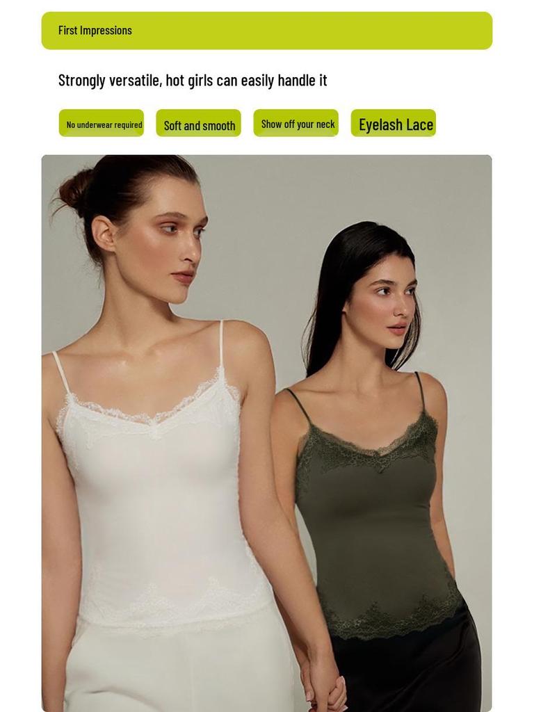 Silky Lace Modal Cotton Blend Camisole Bra Tank with Chest Pads