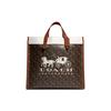 Field 40 Classic Horse And Carriage Print Logo Color Block Canvas And Leather Tote Bag Men Tote Bags Dark-Brown White C8446-JITX0