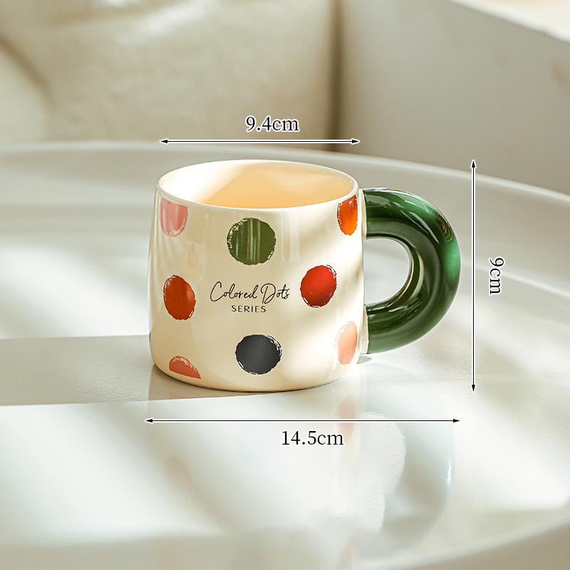 Keramikbecher mit hohem Schönheitswert und Polka-Dot-Muster, Heim-Trinkwasserbecher, Haferflocken-Frühstückstasse, Großvolumige Paar-Büro-Kaffeetassen