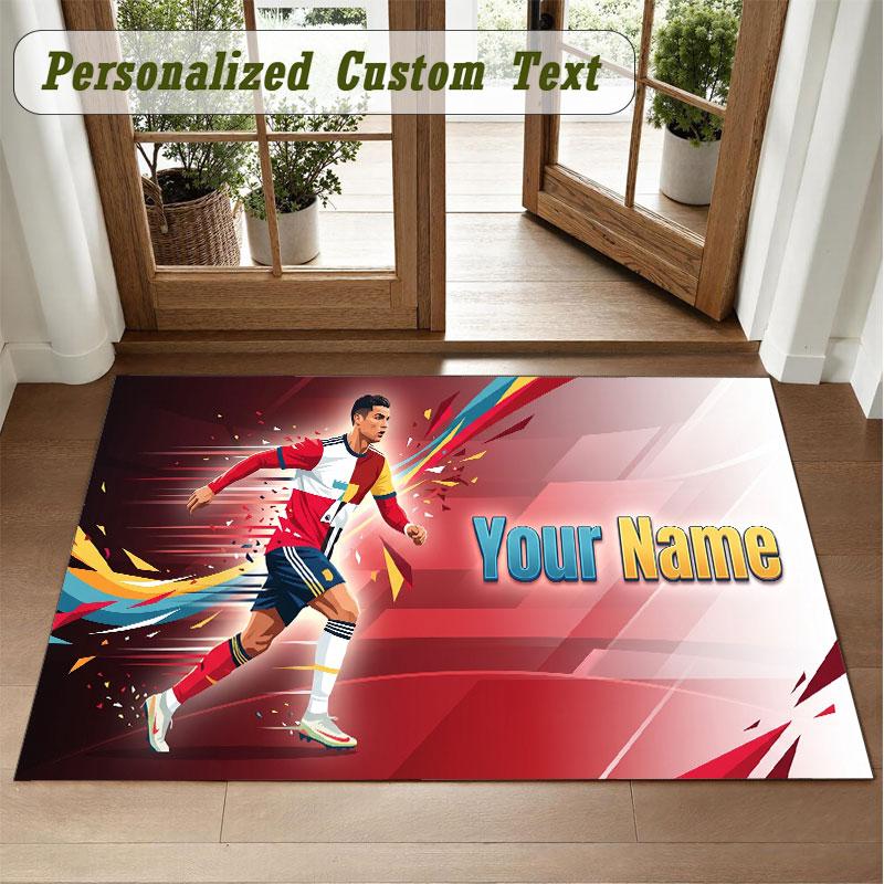 Crystal Velvet Square Rug Custom NameCristiano Ronaldo Pattern Non Slip Home Floor Decor Rug