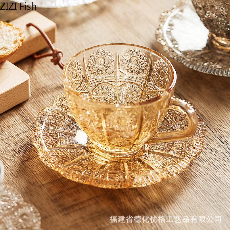 BRRelief Glass Coffee Cup Set Restaurant Afternoon Tea Lovers Coffee Latte Cup Transparent Mug Nordic Household Drinking SetEY