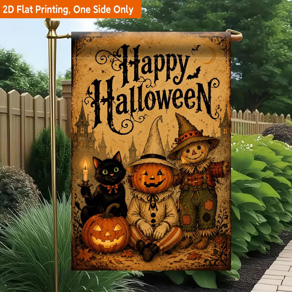 2D Flat - 2D Flat Printing Garden Flag 1pc, Happy Halloween Wishes Durable Single-Sided Print Yard Flag, Garden & Home Holiday Decoration, 29.97X44.96