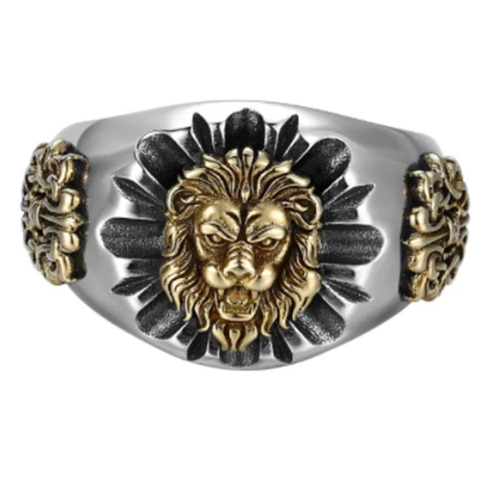 Fashionable Retro New Domineering Trendy Lion Ring Personalized Men's Lion Heart Adjustable Open Ring Party Accessories Gift