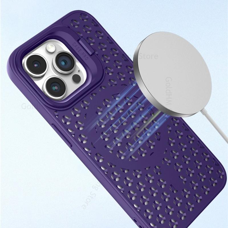 Flip Lens Kickstand Case For Magsafe Cover For iPhone Apple 17 Pro Max 15 Plus 14 13 16 Pro Wireless Charging Cooling Heat Dissipation Magsafing Cover