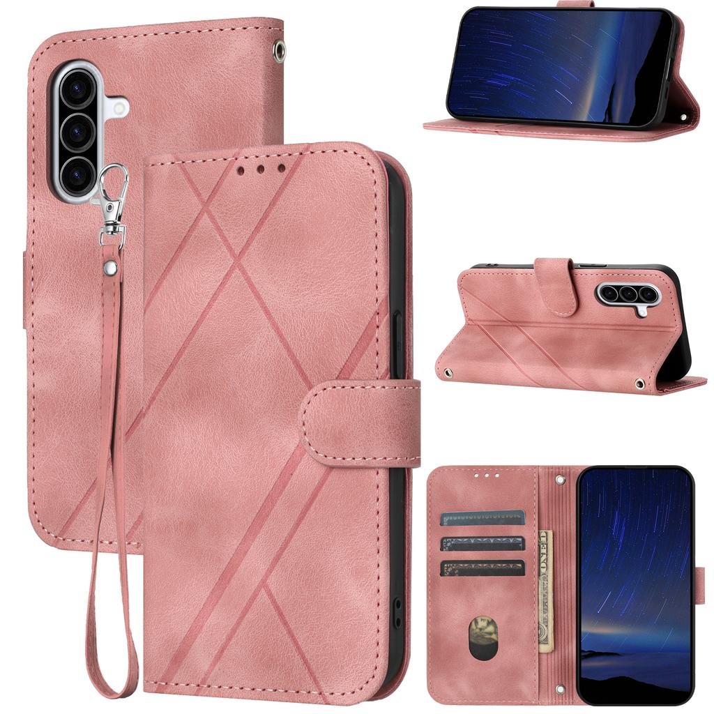 Für Samsung Galaxy A26 5G Hülle Geprägte Linie Leder Handyhülle mit praktischer Handschlaufe