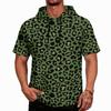 Men's Leopard Print Raglan Hoodie, Short Sleeve Casual Fishing Top, Breathable Outdoor Sports T-Shirt