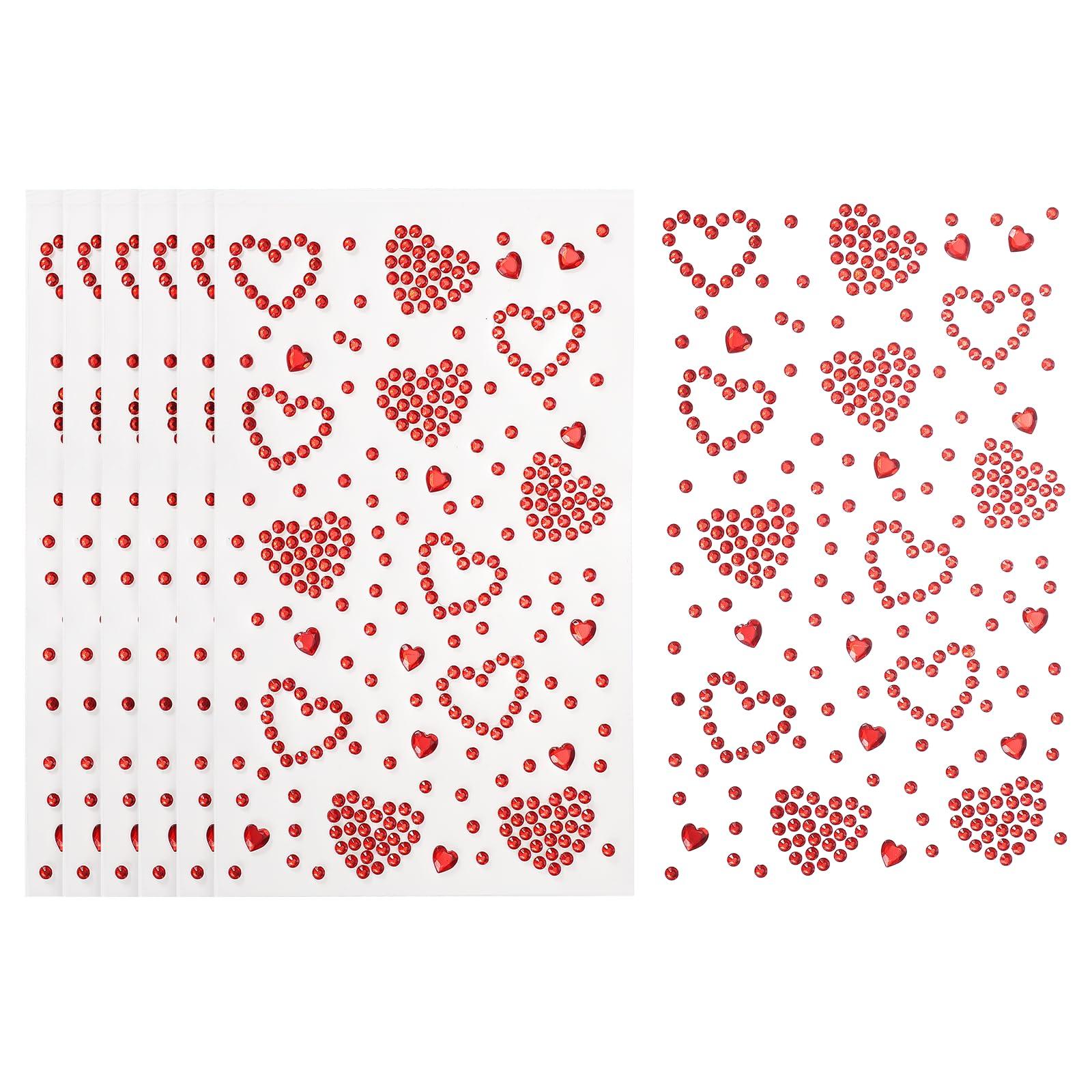 

PATIKIL 6 Sheets Heart Face Gem Self-Adhesive Hair Gem Stickers Face Stickers for Women Eye Hair Body Festival Makeup Rave Accessories Red