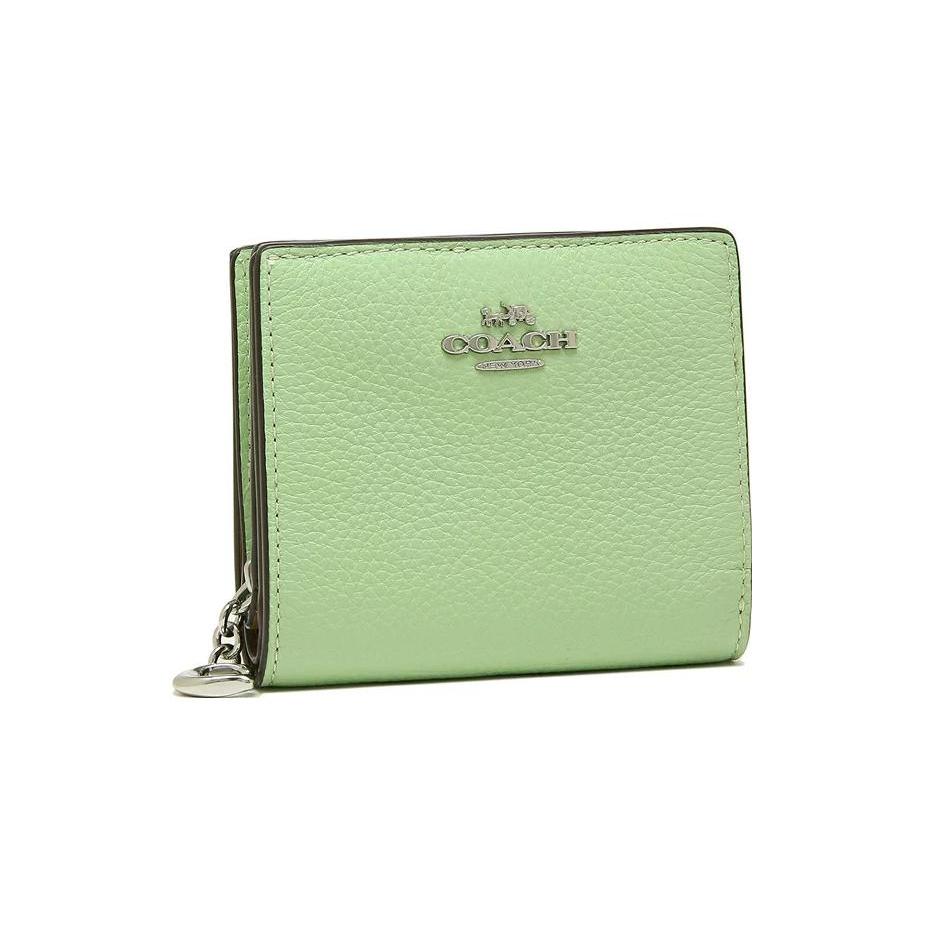 New COACH Snap Wallet Leather Card Holder, Wallet Mini Women's Grass Green C2862-SVTY6