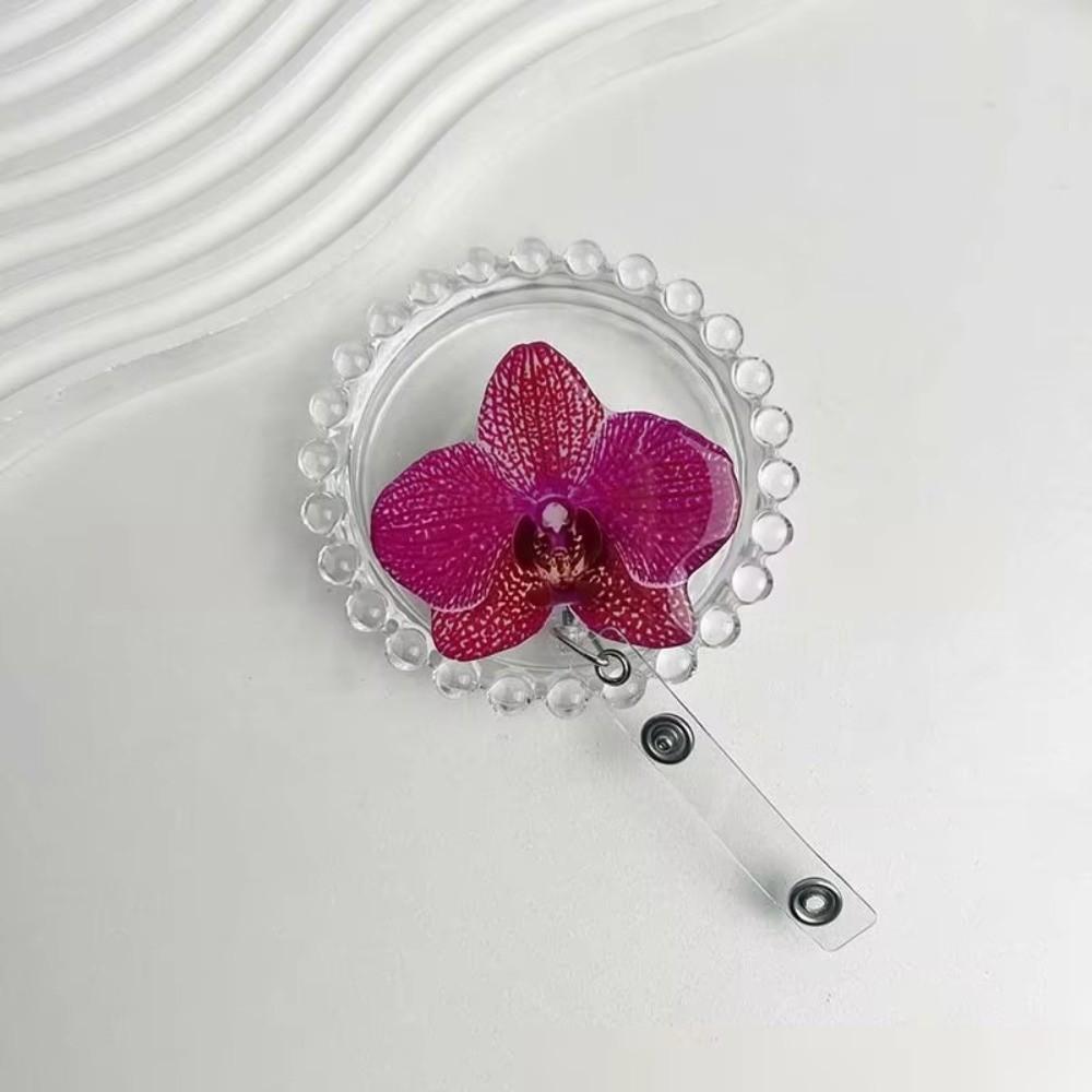 Orchid Design ID Card Badge Holder Clip Acrylic Resin Orchid ID Badge  For Women