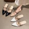 Half slippers women's spring and summer outer wear sexy pointed rivets high heels bag head sandals women's thick heel single shoes