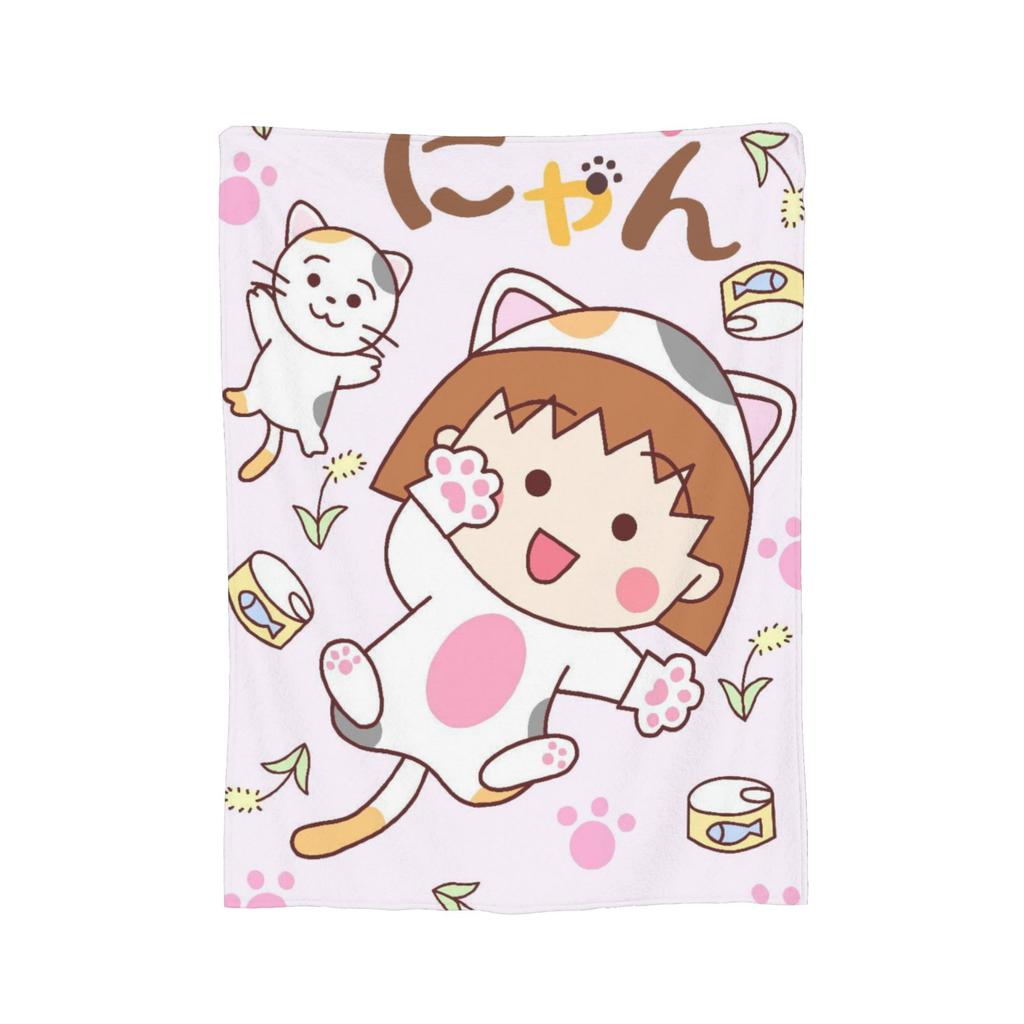 Anime Chibi Maruko Chan Blankets Flannel Spring Autumn Breathable Lightweight Throw Blankets for Sofa Travel Bedspreads