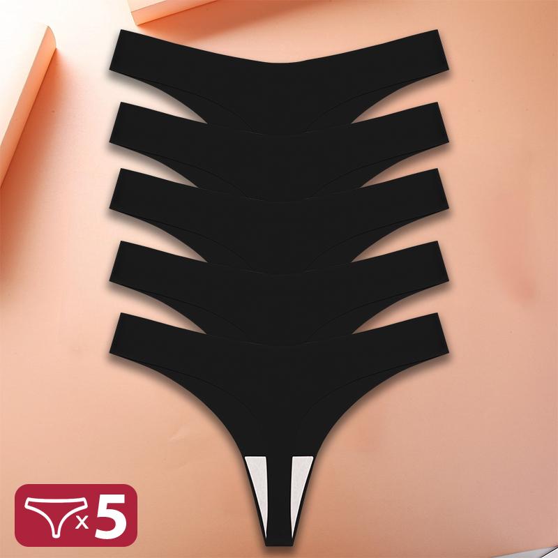 5ks/sada Sexy spodní prádlo G-String Dámské intimní spodní prádlo T-back Bezešvé spodní kalhotky s nízkým pasem Dámské bikiny kalhotky 10 barev XS-XL