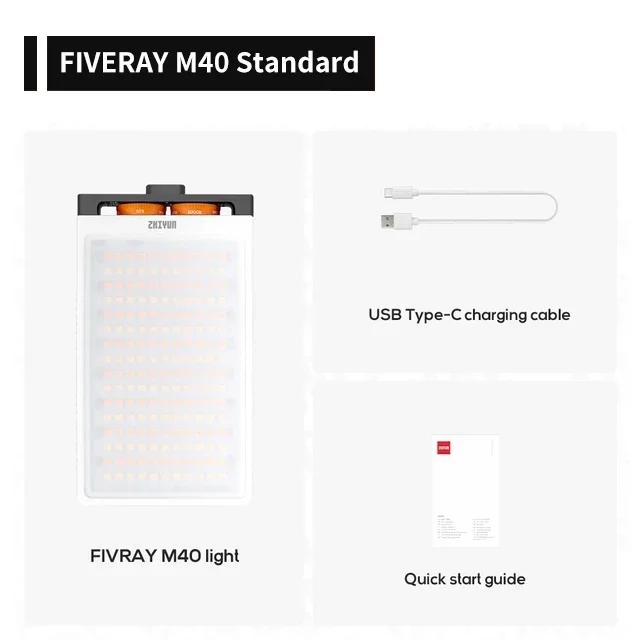 ZHIYUN LED Video Light FIVERAY M40 40W Bi-Color Portable Light Panel for Photography Built-in Fans Support PD Fast Charge M40 Standard