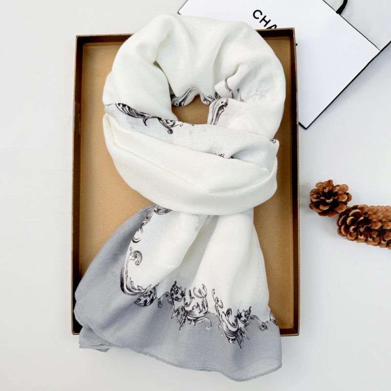 INS style retro printing fashion cotton and linen long towel spring and autumn women's travel clothing with outer scarf