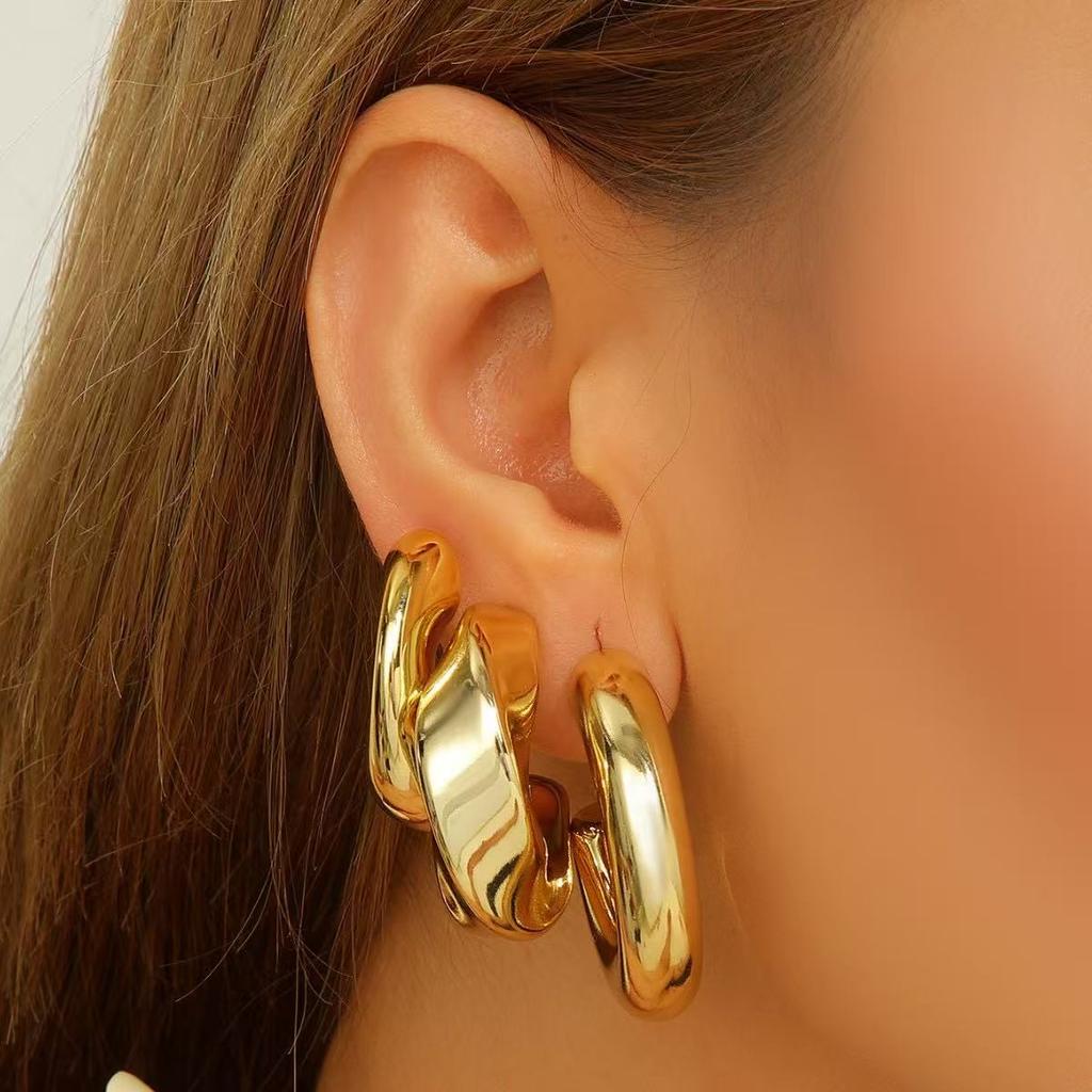 3PCS Fashion Simple Smooth Water Drop Women's Earrings Gold Exaggerated Irregular Shape Women's Gold Silver Daily Wear Accessori
