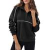 Damen Farbblock Halb-Reißverschluss Sweatshirt Langarm Mit Kragen Lässig Locker Pullover