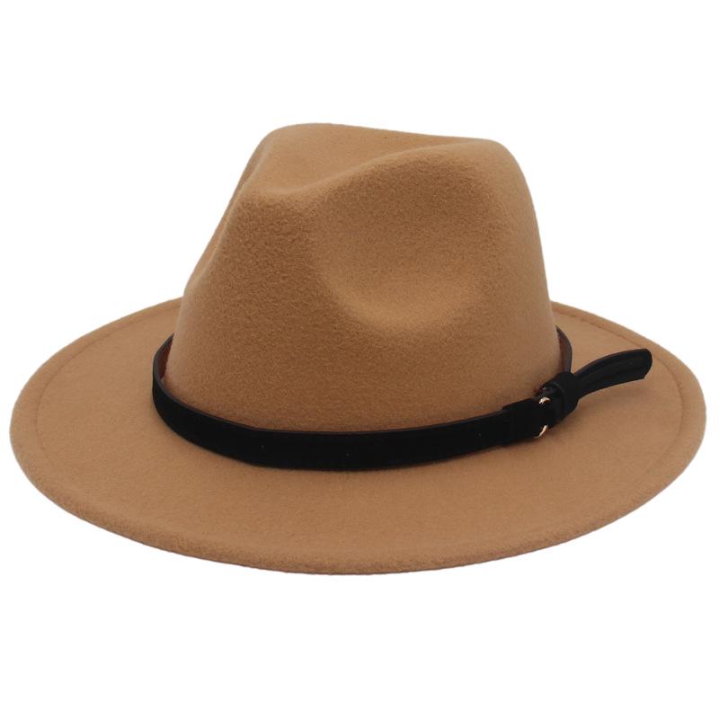 White & Black Panama Jazz Hat with Imitation Wool Wide Brim - Women's Autumn/Winter British Style