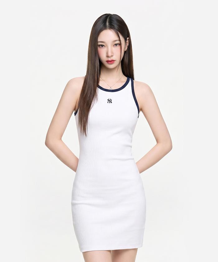 Emelbi Women'S Basic Ringer Ribbed Sleeveless Dress Ny (White) (A Type)