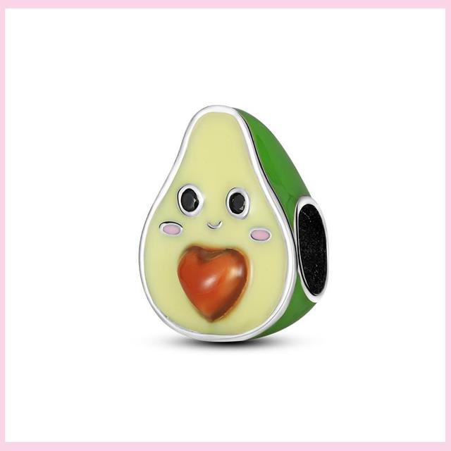 925 Silver Green Color Charms Temperament Cactus Avocado Charm Four Leaf Bead For Bracelet Jewelry Making