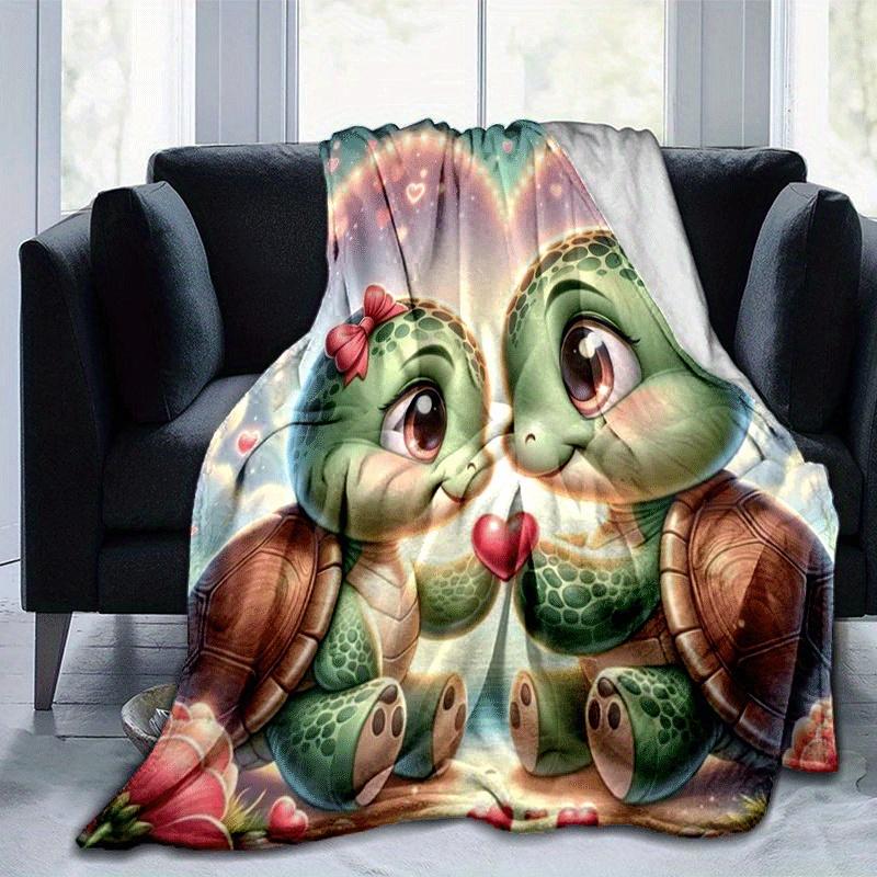 1pc Turtle Printing Lightweight Flannel Blanket, Comfortable and Warm Blanket, for Camping Sofa Bed and Couch Office, In All Seasons